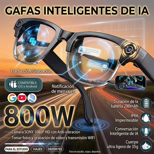 Lentes inteligentes con Cámara de alta definición 4K mejoradas con cámara, grabación de video, reconocimiento de fotos por IA, llamadas Bluetooth y traducción de voz; gafas de sol para hombre.